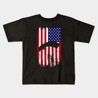 Cool Skydiving Skydiver American Flag Skydive Kids T-Shirt